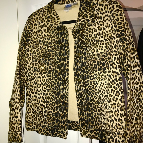 Cropped Denim Leopard Print Jacket - Picture 2 of 5